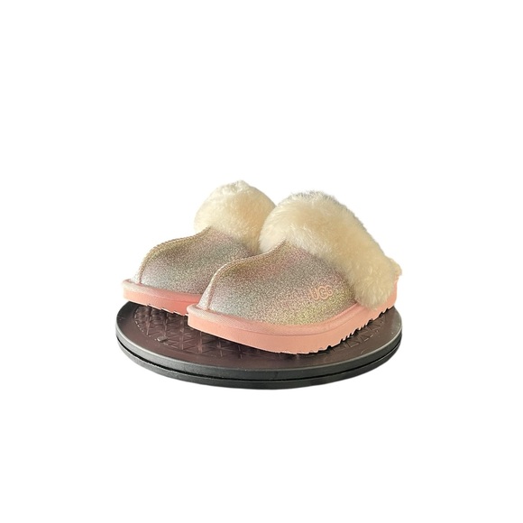 UGG Kids Cozy II Glitter Rainbow Metallic Fur Slippers - Size 1 Big Kid - Picture 2 of 6